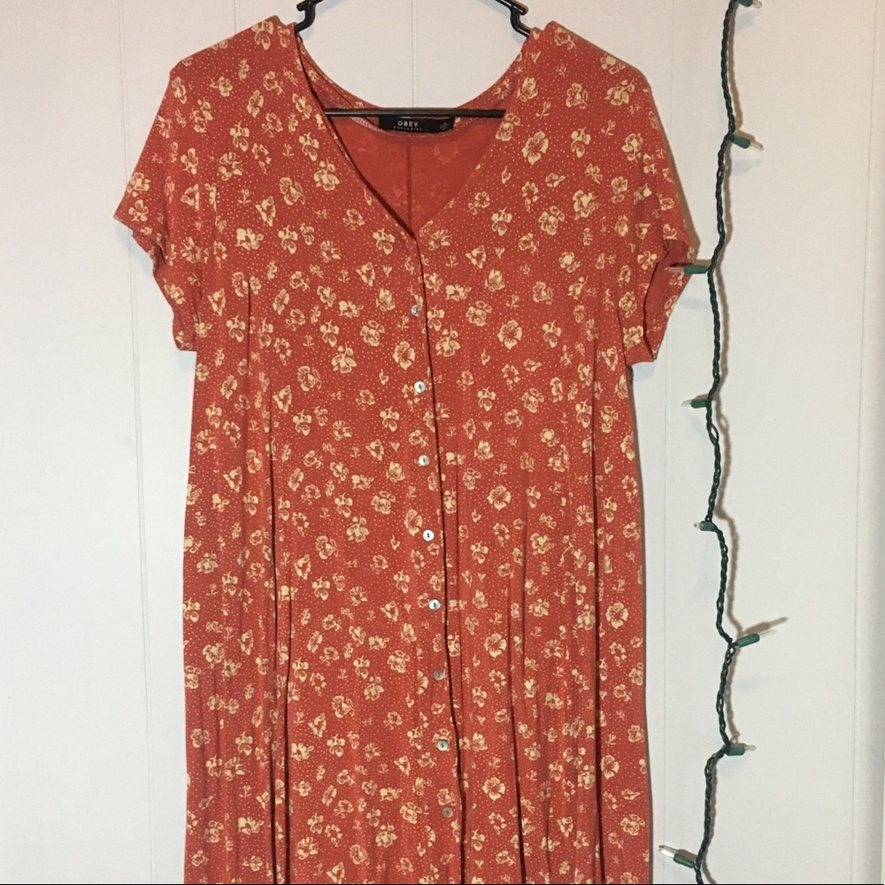 Vintage Obey Floral Mini Botton Down Dress